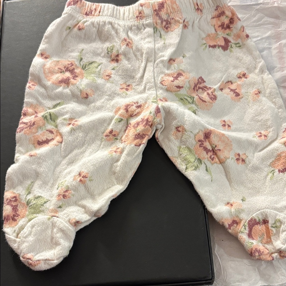 Lullaby club Floral Baby Pants with Footies and ruffle tush area 3 months
